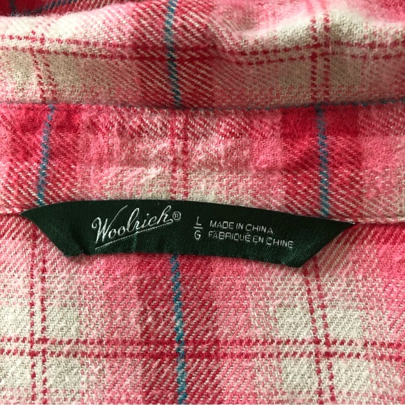 Woolrich amaryllis pink multi 100%cotton plaid flannel top size L EUC runs small - Picture 4 of 6